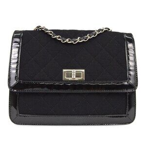 Chanel Black Canvas Patent Leather Mademoiselle Lock Shoulder Bag KQ00040